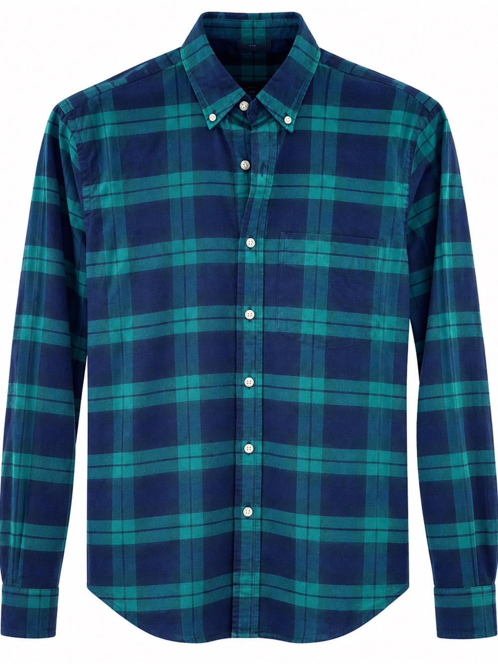 J. Crew Navy and Green Flannel Plaid Button-Down Shirt